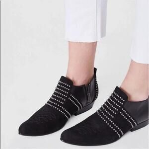 Anine Bing Low Charlie Boots Black Suede Gold Studded Ankle Flat Sz 36 / 6 US‎